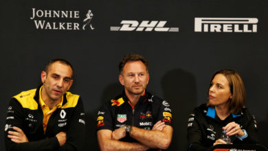 The FIA Press Conference (L to R): Cyril Abiteboul (FRA) Renault Sport F1 Managing Director; Christian Horner (GBR) Red Bull Racing Team Principal; Claire Williams (GBR) Williams Racing Deputy Team Principal. Monaco Grand Prix, Thursday 23rd May 2019. Monte Carlo, Monaco.
