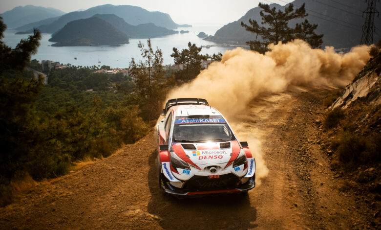 Sebastien Ogier (FRA) Julien Ingrassia (FRA) of team Toyota Yaris WRC Toyota Gazoo Racing WRT is seen racing at special stage Marmaris during the World Rally Championship Turkey in Marmaris, Turkey on September 20, 2020 //