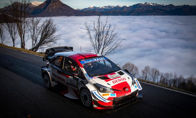 Elfyn EVANS (GBR) Scott MARTIN (GBR) of team TOYOTA GAZOO RACING WRT are seen performing during the World Rally Championship Italy in Monza, Italy on 19,November //