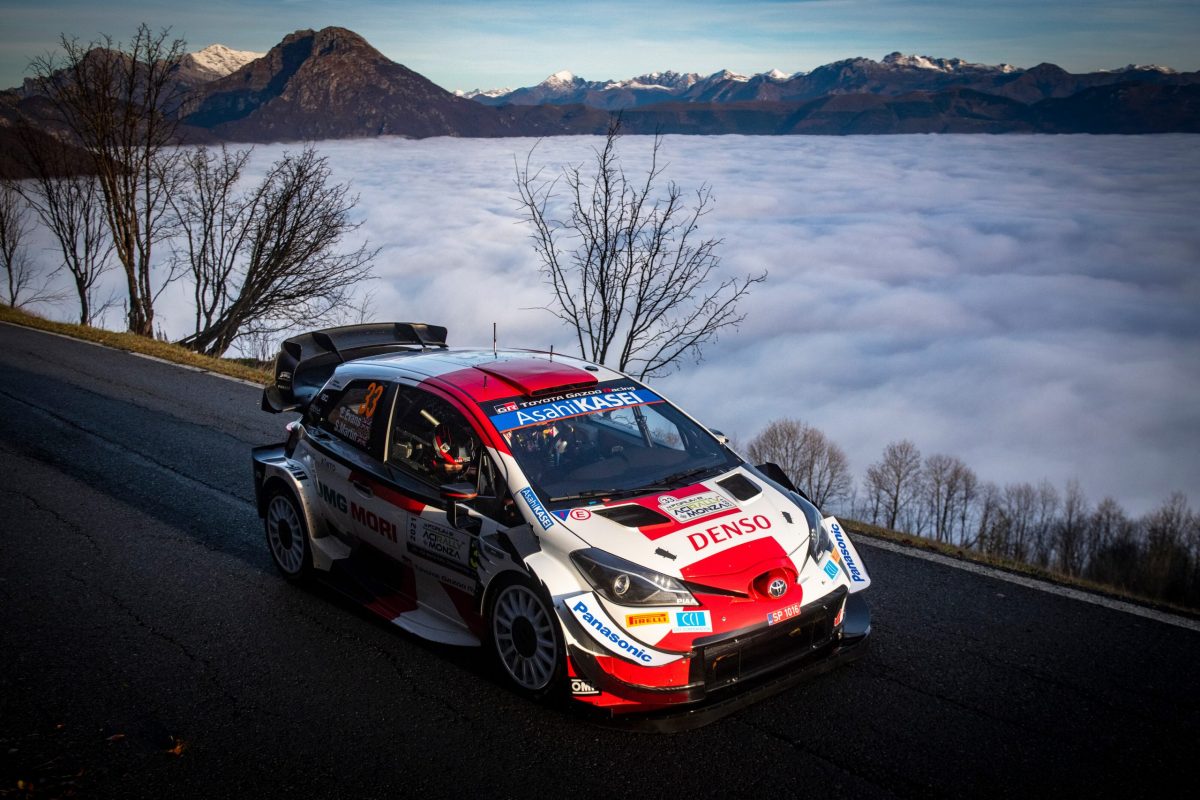 Elfyn EVANS (GBR) Scott MARTIN (GBR) of team TOYOTA GAZOO RACING WRT are seen performing during the World Rally Championship Italy in Monza, Italy on 19,November //