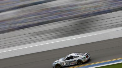 DAYTONA BEACH, FLORIDA - FEBRUARY 15: Kevin Harvick, driver of the #4 Busch Light #BUSCHRACETEAM Ford, drives during practice for the NASCAR Cup Series 64th Annual Daytona 500 at Daytona International Speedway on February 15, 2022 in Daytona Beach, Florida