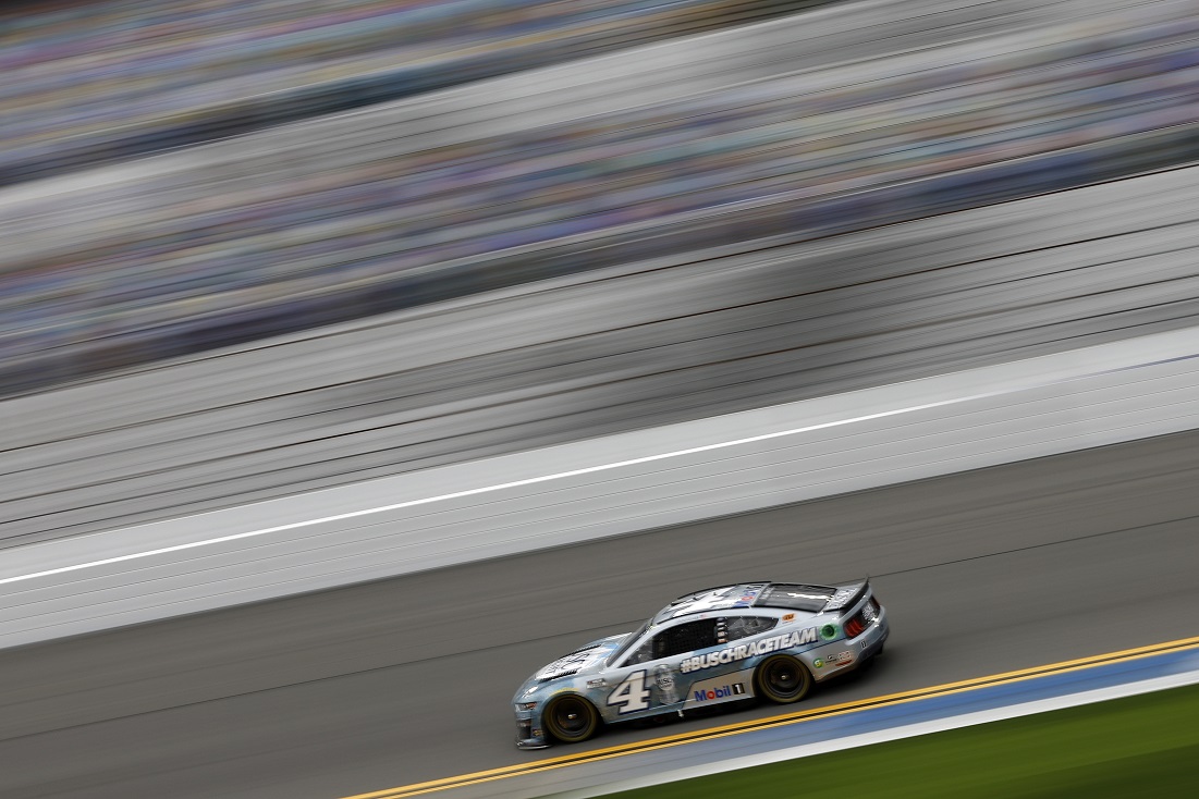 DAYTONA BEACH, FLORIDA - FEBRUARY 15: Kevin Harvick, driver of the #4 Busch Light #BUSCHRACETEAM Ford, drives during practice for the NASCAR Cup Series 64th Annual Daytona 500 at Daytona International Speedway on February 15, 2022 in Daytona Beach, Florida