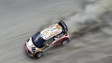 An overhead view of Mikko Hirvonen amidst the dust of stage 14 Rally on Day 3 of Acropolis Rally of Greece on June 2nd 2013 Motowizja