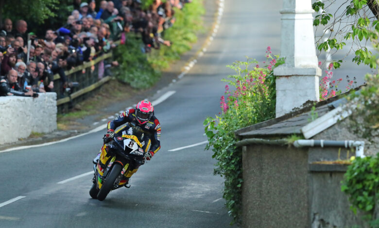 02/06/2022: Davey Todd (1000 Honda/Milenco by Padgett’s Motorcycles) at Barregarrow during Thursday evening’s qualifying session for the Isle of Man TT