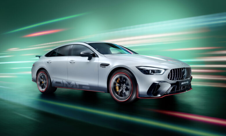 F1 Edition Mercedes-AMG GT 63 S E PERFORMANCE (Kraftstoffverbrauch gewichtet, kombiniert WLTP: 7,9l/100km; Stromverbrauch gewichtet, kombiniert WLTP: 12 kWh/100 km; CO2-Emissionen gewichtet, kombiniert WLTP: 180g/km);Kraftstoffverbrauch gewichtet, kombiniert WLTP: 7,9l/100km; Stromverbrauch gewichtet, kombiniert WLTP: 12 kWh/100 km; CO2-Emissionen gewichtet, kombiniert WLTP: 180g/km* F1 Edition Mercedes-AMG GT 63 S E PERFORMANCE (Fuel consumption weighted, combined WLTP: 7,9l/100km; Power consumption weighted, combined WLTP: 12 kWh/100 km; weighted, combined CO2-emissions WLTP: 180g/km g/km);Fuel consumption weighted, combined WLTP: 7,9l/100km; Power consumption weighted, combined WLTP: 12 kWh/100 km; weighted, combined CO2-emissions WLTP: 180g/km g/km*