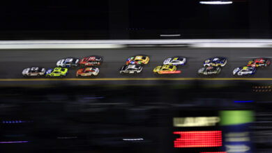 DAYTONA BEACH, FLORIDA - FEBRUARY 20: Austin Cindric, driver of the #2 Discount Tire Ford, leads the field during the NASCAR Cup Series 64th Annual Daytona 500 at Daytona International Speedway on February 20, 2022 in Daytona Beach, Florida.