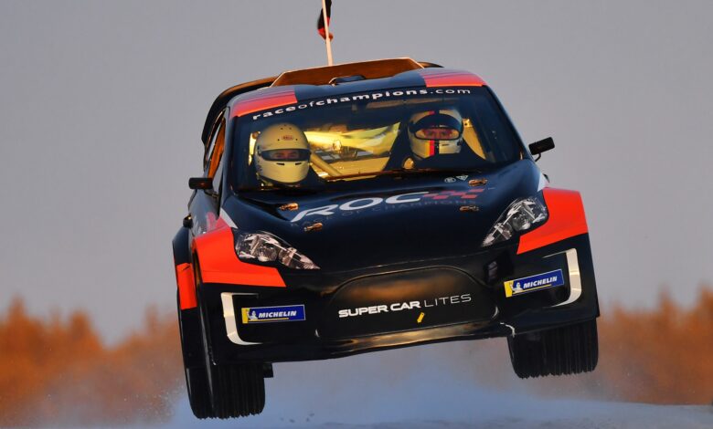 Sebastian Vettel (GER) driving the Supercar Lites during practice ahead of the Race of Champions Snow & Ice 2023 at Pite Havsbad, Sweden on 26 January 2023.