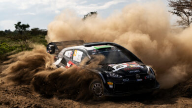 Elfyn Evans (GB) Scott Martin (GB) Of team TOYOTA GAZOO RACING WRT are seen performing during the World Rally Championship Kenya in Nairobi, Kenya on 30,March. 2024 //