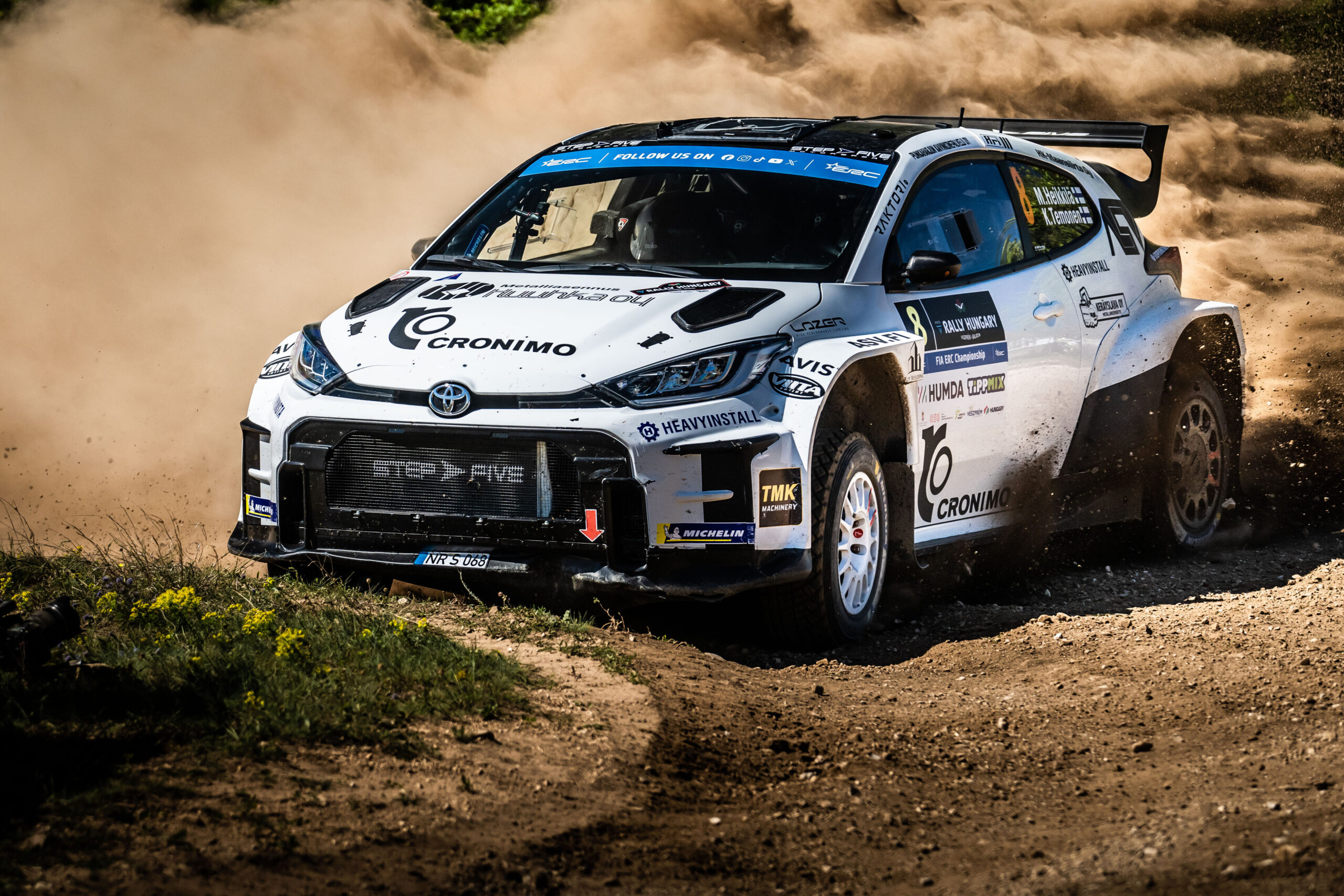 Mikko Heikkila performs during the FIA European Rally Championship in Veszprém, Hungary on April, 13, 2024