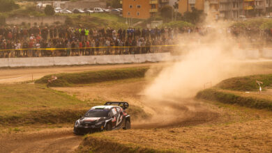 Ogier Elfyn Evans (GB) Scott Martin (GB) Of team TOYOTA GAZOO RACING WRT are seen on performing during the World Rally Championship Sardinia in Alghero, Italy on 31,May, 2024 //