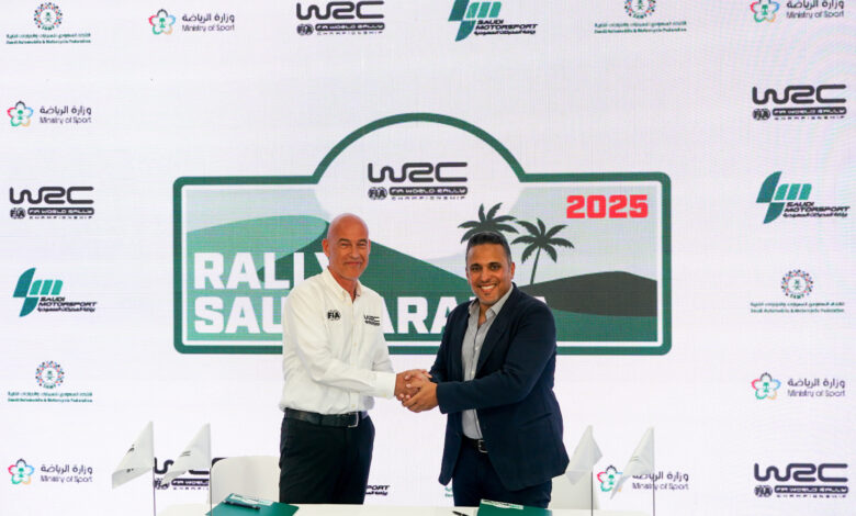 WRC Promoter Managing Director Jona Siebel and HRH Prince Khalid Bin Sultan Al Abdullah Al-Faisal at the signing of WRC Promoter’s ten-year agreement with Rally Saudi Arabia during the World Rally Championship Sardinia in Alghero, Italy on 1,June, 2024 // Arabia Saudyjska