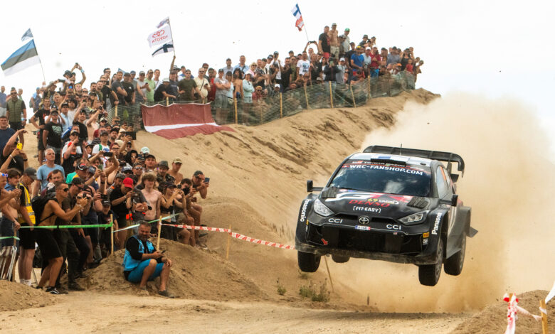 Kalle Rovanperä (FIN) Jonne Halttunen (FIN) Of team TOYOTA GAZOO RACING WRT are seen performing during the World Rally Championship Latvia in Liepaja, Latvia on 21,July. 2024 //