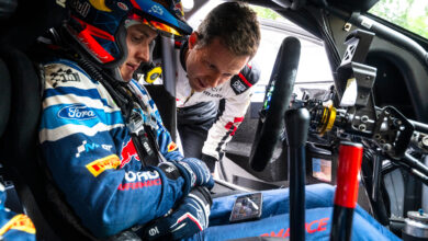 Adrien Fourmaux (FRA) Of team M-SPORT FORD WORLD RALLY TEAM and Seastien Ogier (FRA) Of team TOYOTA GAZOO RACING WRT seen watching Rally TV during the World Rally Championship Finland in Jyvasküla, Finland on 1,August. 2024 //