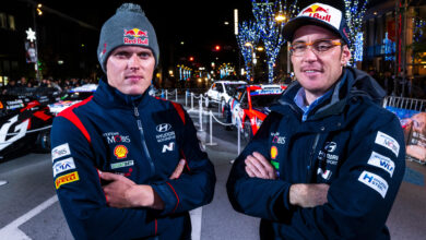 Ott Tanak (EST) Of team HYUNDAI SHELL MOBIS WORLD RALLY TEAM and Thierry Neuville (BEL) Of team HYUNDAI SHELL MOBIS WORLD RALLY TEAM seen during the World Rally Championship Japan in Toyota city, Japan on 20,November. 2023 //