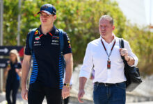 BAHRAIN, BAHRAIN - FEBRUARY 29: Max Verstappen of the Netherlands and Oracle Red Bull Racing and Jos Verstappen walk in the Paddock prior to practice ahead of the F1 Grand Prix of Bahrain at Bahrain International Circuit on February 29, 2024 in Bahrain, Bahrain. (