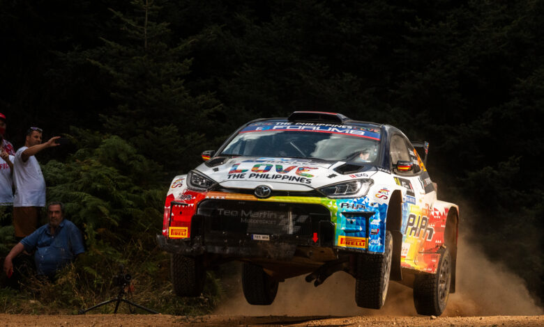 Jan Solans (ESP), Sanjuan de Eusebio Rodrigo (ESP) are seen on performing during the World Rally Championship Greece in Lamia, Greece on 6,September 2024 //