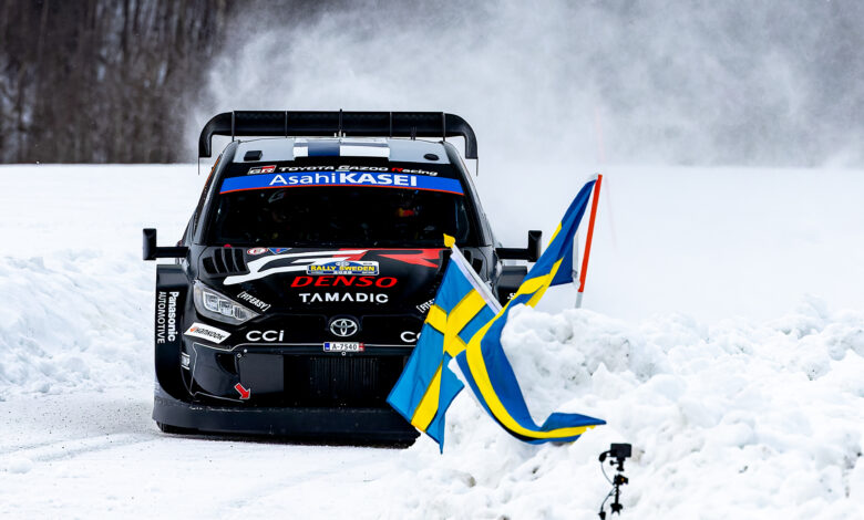 Kalle Rovanperä competing on the shakedown of WRC Rally Sweden on 13 February 2025. // WRC Promoter GmbH /