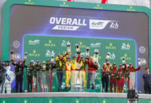 83 KUBICA Robert (pol), YE Yifei (chn), HANSON Philip (gbr), AF Corse, Ferrari 499P, #83, Hypercar, podium, 06 ESTRE Kevin (fra), VANTHOOR Laurens (bel), CAMPBELL Matt (aus), Porsche Penske Motorsport, Porsche 963, #6, Hypercar, 51 PIER GUIDI Alessandro (ita), CALADO James (gbr), GIOVINAZZI Antonio (ita), Ferrari AF Corse, Ferrari 499P, #51, Hypercar, during the 24 Hours of Le Mans 2025, 4th round of the 2025 FIA World Endurance Championship, on June 15, 2025 on the Circuit des 24 Heures du Mans in Le Man