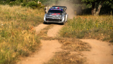 Sebastien Ogier (FRA) Vincent Landais (FRA) Of team TOYOTA GAZOO RACING WRT are seen during the World Rally Championship Italy in Olbia, Italy on 6,June. 2025 // J