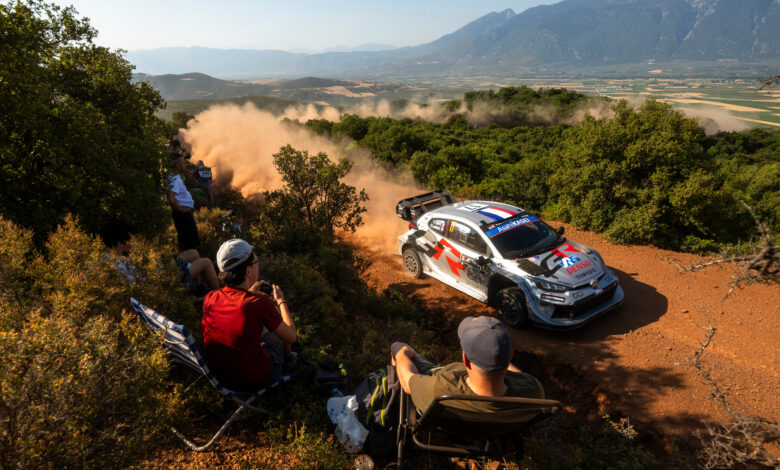 Sebastien Ogier (FRA) Vincent Landais (FRA) Of team TOYOTA GAZOO RACING WRT are seen performing during the World Rally Championship Greece in Lamia, Greece on 26,June. 2023 //