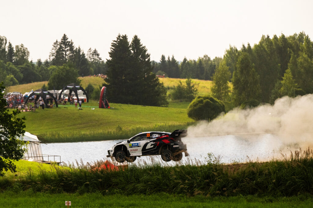 Oliver Solberg (SWE) Elliott Edmondson (GB) are seen on performing during the World Rally Championship Estonia in Tartu, Estonia on 18,July, 2025 //