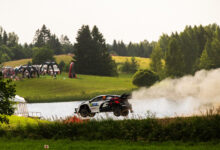 Oliver Solberg (SWE) Elliott Edmondson (GB) are seen on performing during the World Rally Championship Estonia in Tartu, Estonia on 18,July, 2025 //