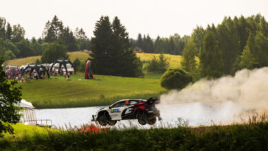 Oliver Solberg (SWE) Elliott Edmondson (GB) are seen on performing during the World Rally Championship Estonia in Tartu, Estonia on 18,July, 2025 //