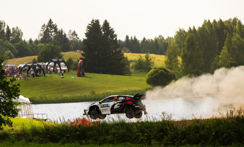 Oliver Solberg (SWE) Elliott Edmondson (GB) are seen on performing during the World Rally Championship Estonia in Tartu, Estonia on 18,July, 2025 //