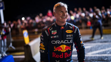 David Coulthard seen during the Red Bull Showrun in Galway, Ireland on November 17, 2024. /