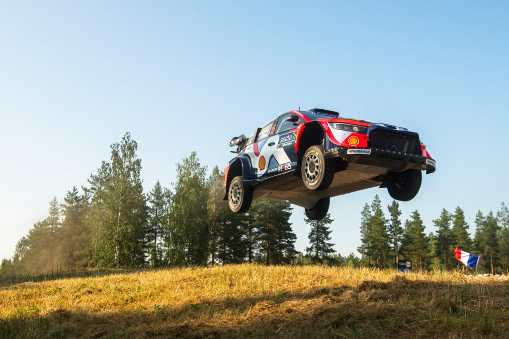 Adrien Fourmaux (FRA) Alexandre Coria (FRA) Of team HYUNDAI SHELL MOBIS WORLD RALLY TEAM are seen performing during the World Rally Championship Finland in Jyvasküla, Finland on 31,July, 2025 //
