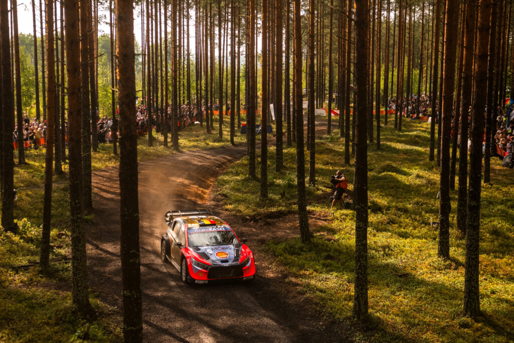 Thierry Neuville (BEL) Martijn Wydaeghe (BEL) Of Hyundai Shell Mobis World Rally Team are seen performing during the World Rally Championship Finland in Jyvasküla, Finland on 1,August, 2025 //
