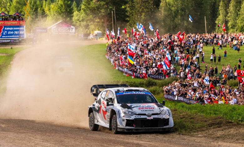 Kalle Rovanperä (FIN) Jonne Halttunen (FIN) Of Toyota Gazoo Racing Wrt are seen performing during the World Rally Championship Finland in Jyvasküla, Finland on 3,August, 2025 //