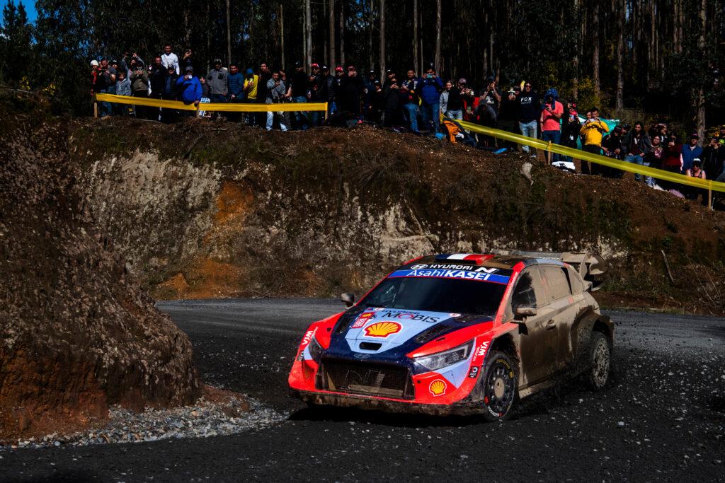 Adrien Fourmaux (FRA) Alexandre Coria (FRA) Of Hyundai Shell Mobis World Rally Team are seen performing during the World Rally Championship Chile in Conception, Chile on 13,September, 2025 //
