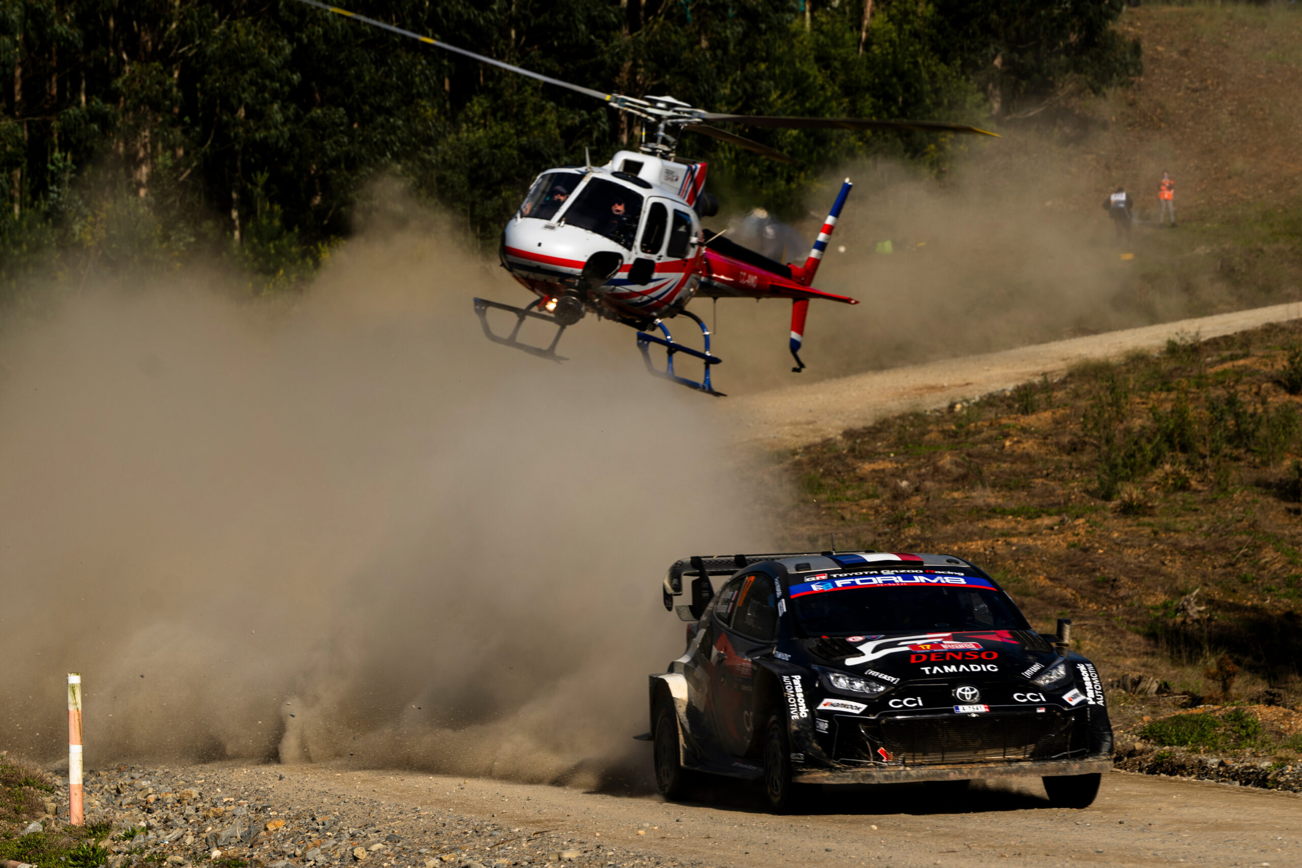 Sébastien Ogier (FRA) Vincent Landais (FRA) Of Toyota Gazoo Racing Wrt are seen performing during the World Rally Championship Chile in Conception, Chile on 13,September, 2025 //