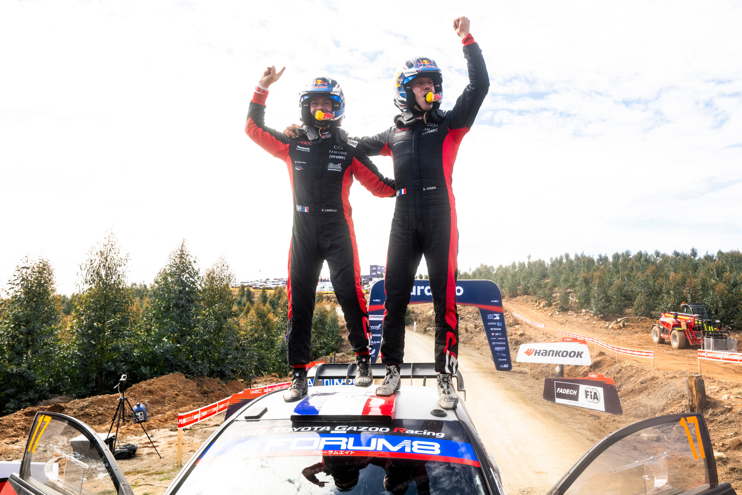 Oliver Solberg (SWE) Elliott Edmondson (GBR) Of Printsport celebrate on the podium in first place after winning the World Rally Championship in WRC 2 class in Conception , Chile on 14.09.2025 //
