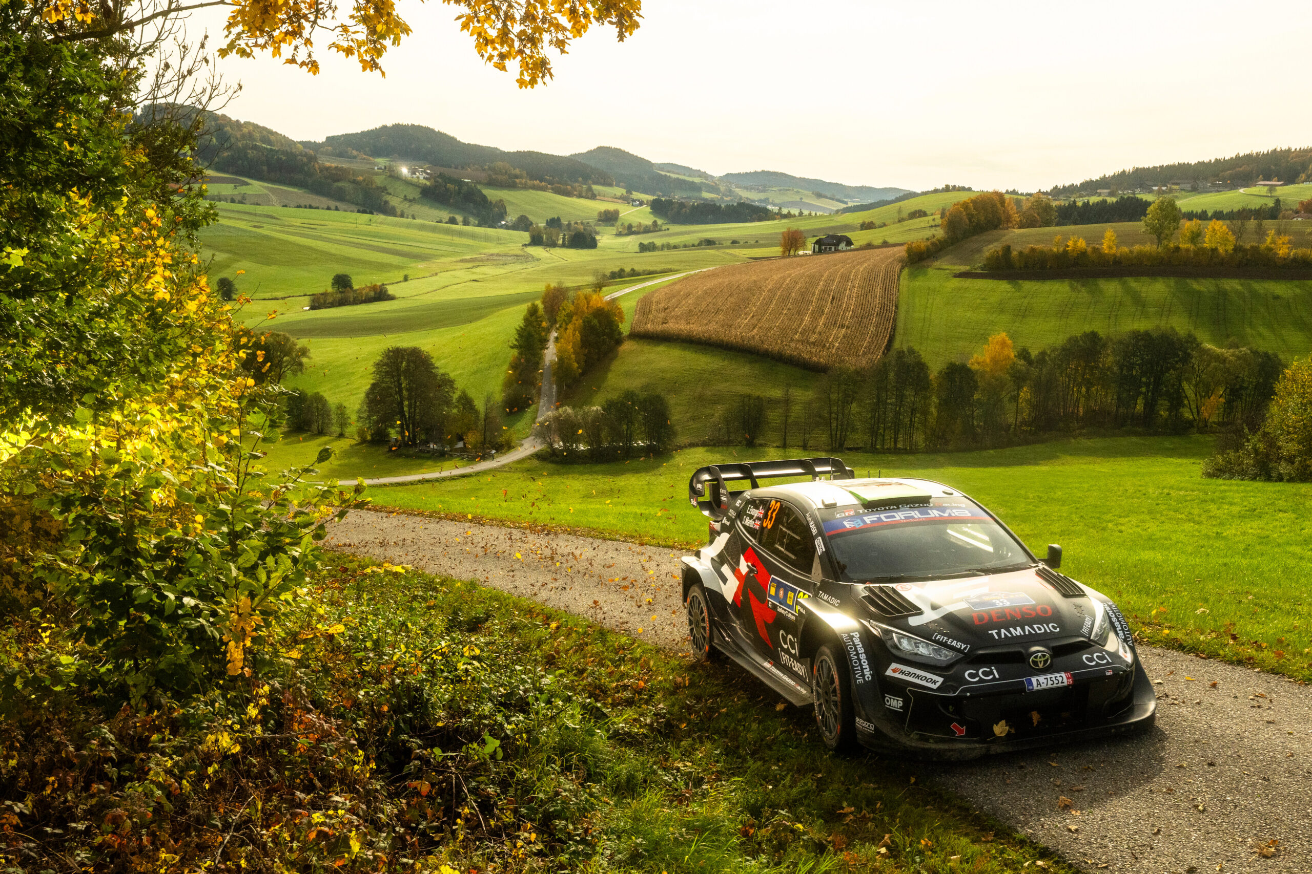 Elfyn Evans (GBR) Scott Martin (GBR) Of Toyota Gazoo Racing Wrt are seen performing during the World Rally Championship CER in Passau, Germany on 19,October, 2025 //