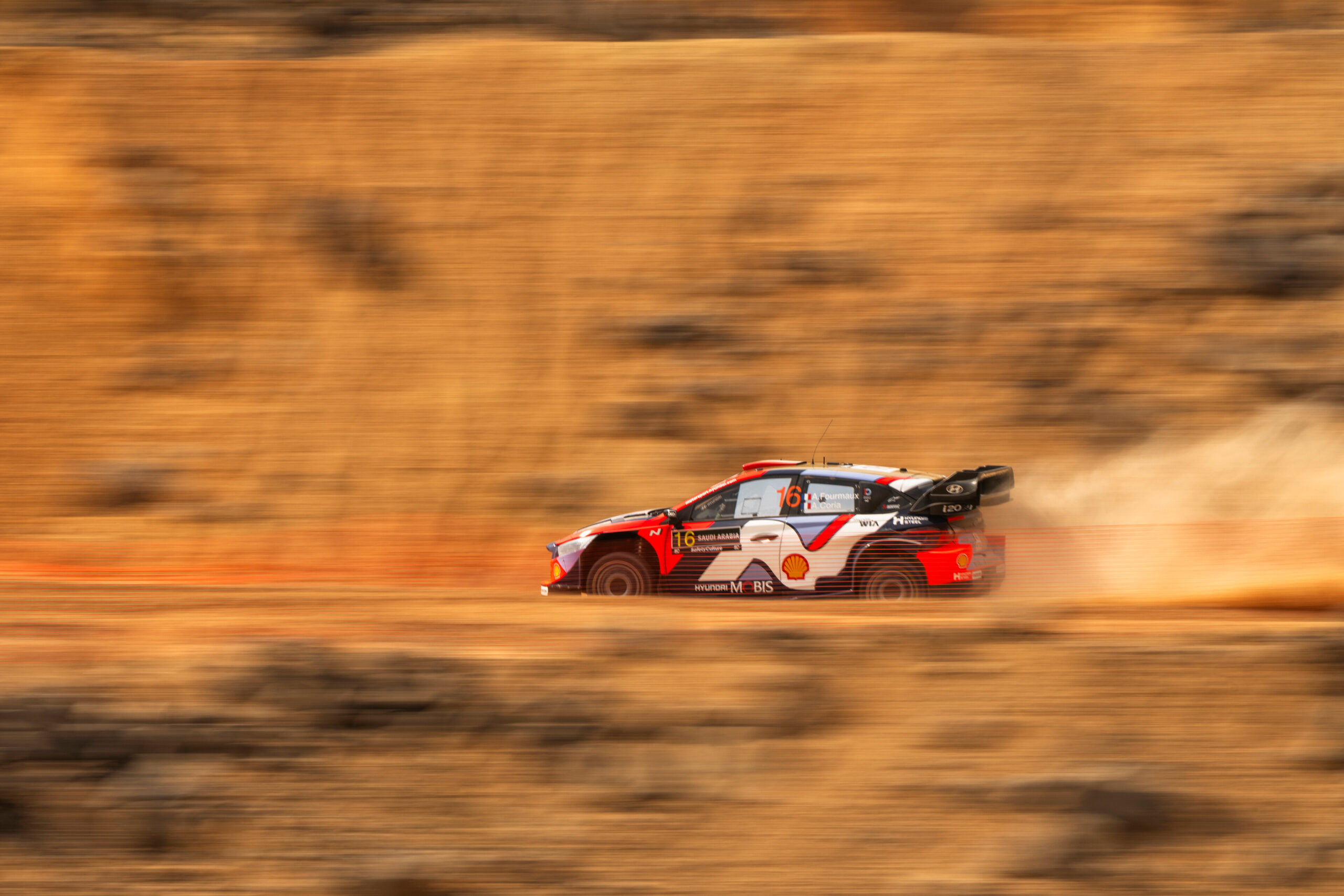 Adrien Fourmaux (FRA) Alexandre Coria (FRA) Of team HYUNDAI SHELL MOBIS WORLD RALLY TEAM are seen performing during the World Rally Championship Saudi Arabia in Jeddah, Saudi Arabia on 26,November. 2025 //