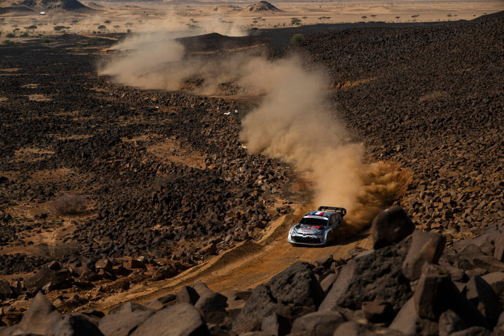 Sebastien Ogier (FRA) Vincent Landais (FRA) Of team TOYOTA GAZOO RACING WRT are seen performing during the World Rally Championship Saudi Arabia in Jeddah, Saudi Arabia on 29,November. 2025 // 