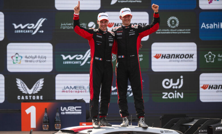 Sebastien Ogier (FRA) Vincent Landais (FRA) Of team TOYOTA GAZOO RACING WRT celebrate World rally championship 2025 title during the World Rally Championship Saudi Arabia in Jeddah, Saudi Arabia on 29,November. 2025 /