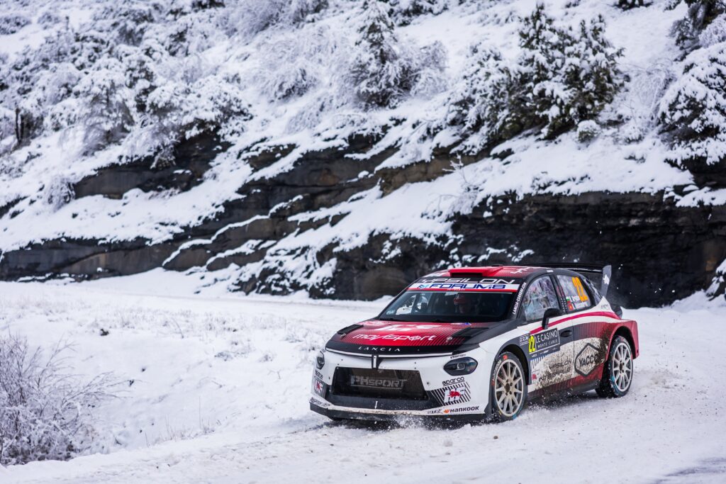 22 GRYAZIN Nikolay (bul), ALEKSANDROV Konstantin (kgz), Lancia Corse HF, Lancia Ypsilon HF, RC2 Rally2, action during the 2026 Rallye Automobile Monte Carlo, 1st round of the 2026 WRC World Rally Car Championship, from January 22 to 25, 2026 at Gap, France - Photo