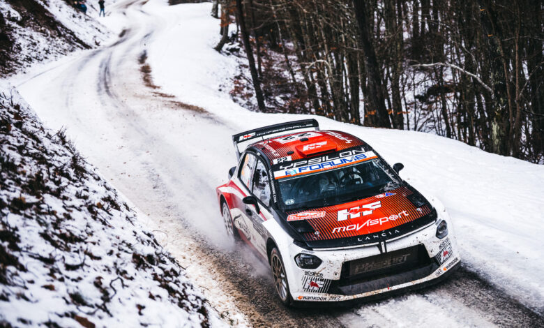 22 GRYAZIN Nikolay (bul), ALEKSANDROV Konstantin (kgz), Lancia Corse HF, Lancia Ypsilon HF, RC2 Rally2, action during the 2026 Rallye Automobile Monte Carlo, 1st round of the 2026 WRC World Rally Car Championship, from January 22 to 25, 2026 at Gap, France - Photo