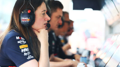 MEXICO CITY, MEXICO - OCTOBER 24: Hannah Schmitz, Principal Strategy Engineer of Oracle Red Bull Racing on the pit wall during practice ahead of the F1 Grand Prix of Mexico at Autodromo Hermanos Rodriguez on October 24, 2025 in Mexico City, Mexico. (Photo by