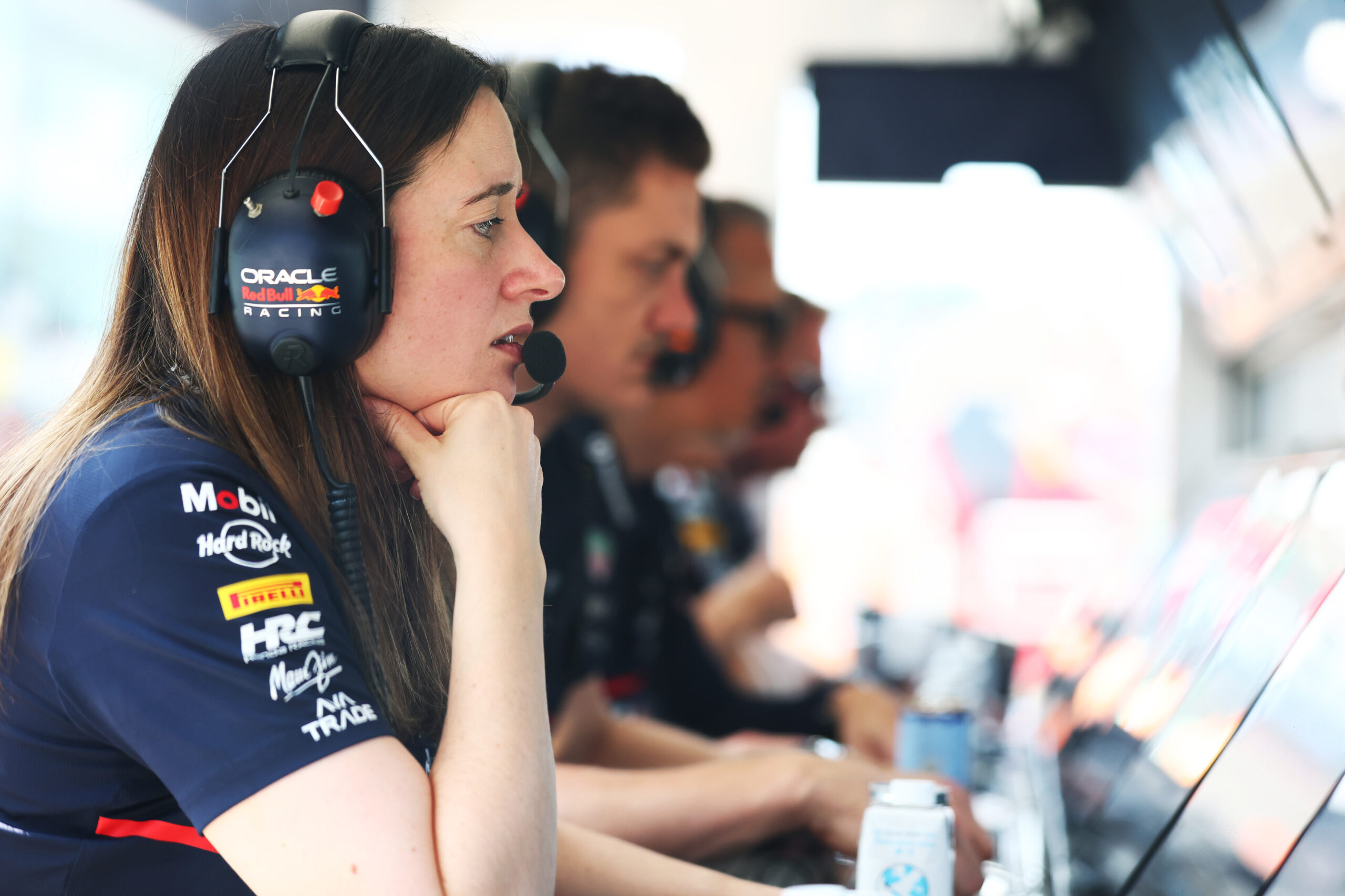 MEXICO CITY, MEXICO - OCTOBER 24: Hannah Schmitz, Principal Strategy Engineer of Oracle Red Bull Racing on the pit wall during practice ahead of the F1 Grand Prix of Mexico at Autodromo Hermanos Rodriguez on October 24, 2025 in Mexico City, Mexico. (Photo by