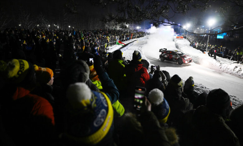Oliver Solberg (SWE) and Elliott Edmondson (GBR) of team TOYOTA GAZOO RACING WRT compete during Stop 02 of the World Rally Championship in Umea, Sweden on February 12, 2026. //