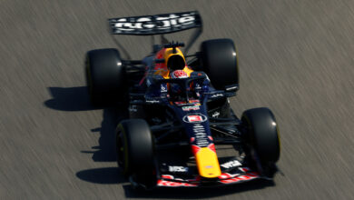 BAHRAIN, BAHRAIN - FEBRUARY 13: Max Verstappen of the Netherlands driving the (3) Oracle Red Bull Racing RB22 Red Bull Ford on track during day three of F1 Testing at Bahrain International Circuit on February 13, 2026 in Bahrain, Bahrain.