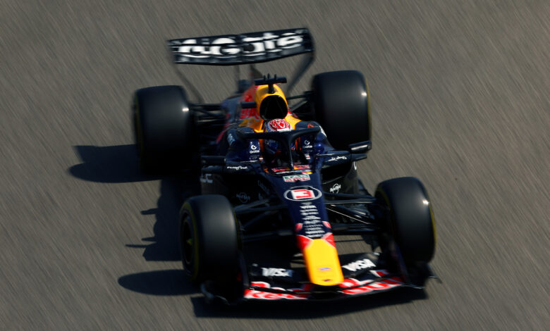 BAHRAIN, BAHRAIN - FEBRUARY 13: Max Verstappen of the Netherlands driving the (3) Oracle Red Bull Racing RB22 Red Bull Ford on track during day three of F1 Testing at Bahrain International Circuit on February 13, 2026 in Bahrain, Bahrain.
