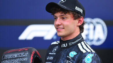 SUZUKA, JAPAN - MARCH 28: Pole position qualifier Andrea Kimi Antonelli of Italy and Mercedes AMG Petronas F1 Team is presented with his Pirelli Pole Position award during qualifying ahead of the F1 Grand Prix of Japan at Suzuka Circuit on March 28, 2026 in Suzuka, Japan. (Photo by