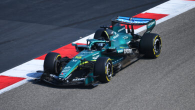BAHRAIN, BAHRAIN - FEBRUARY 20: Lance Stroll of Canada driving the (18) Aston Martin F1 Team AMR26 Honda on track during day three of F1 Testing at Bahrain International Circuit on February 20, 2026 in Bahrain, Bahrain. (