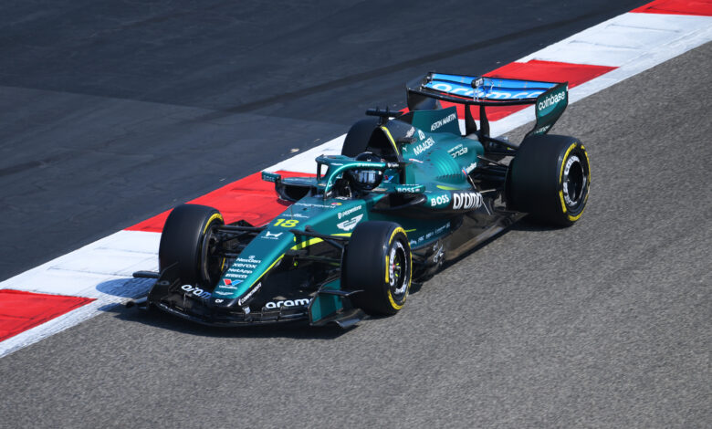 BAHRAIN, BAHRAIN - FEBRUARY 20: Lance Stroll of Canada driving the (18) Aston Martin F1 Team AMR26 Honda on track during day three of F1 Testing at Bahrain International Circuit on February 20, 2026 in Bahrain, Bahrain. (