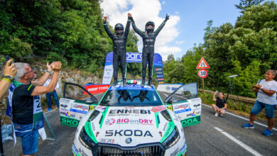 Giandomenico Basso and Lorenzo Granai during the FIA European Rally Championship in Fiuggi, Italy on 06.07.2025. //
